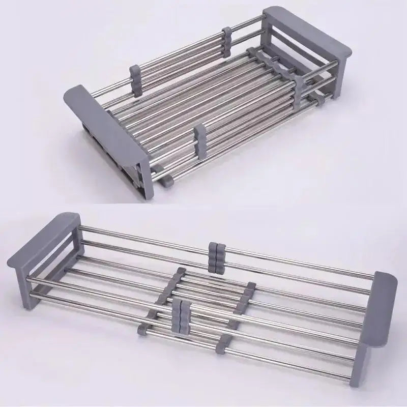 Adjustable Stainless Steel Sink Dish Drying Rack & Drain Basket
