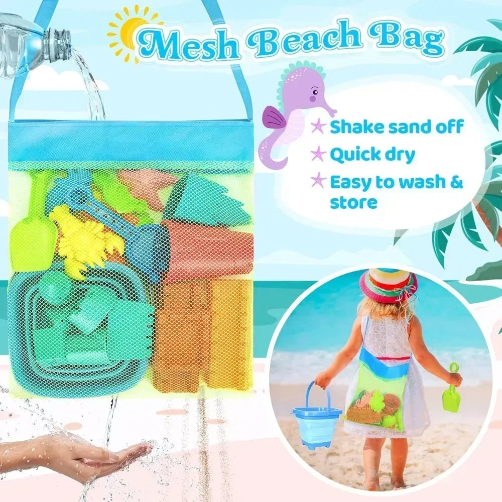 22-Piece Kids Collapsible Beach Toy Set – Sand Bucket & Molds