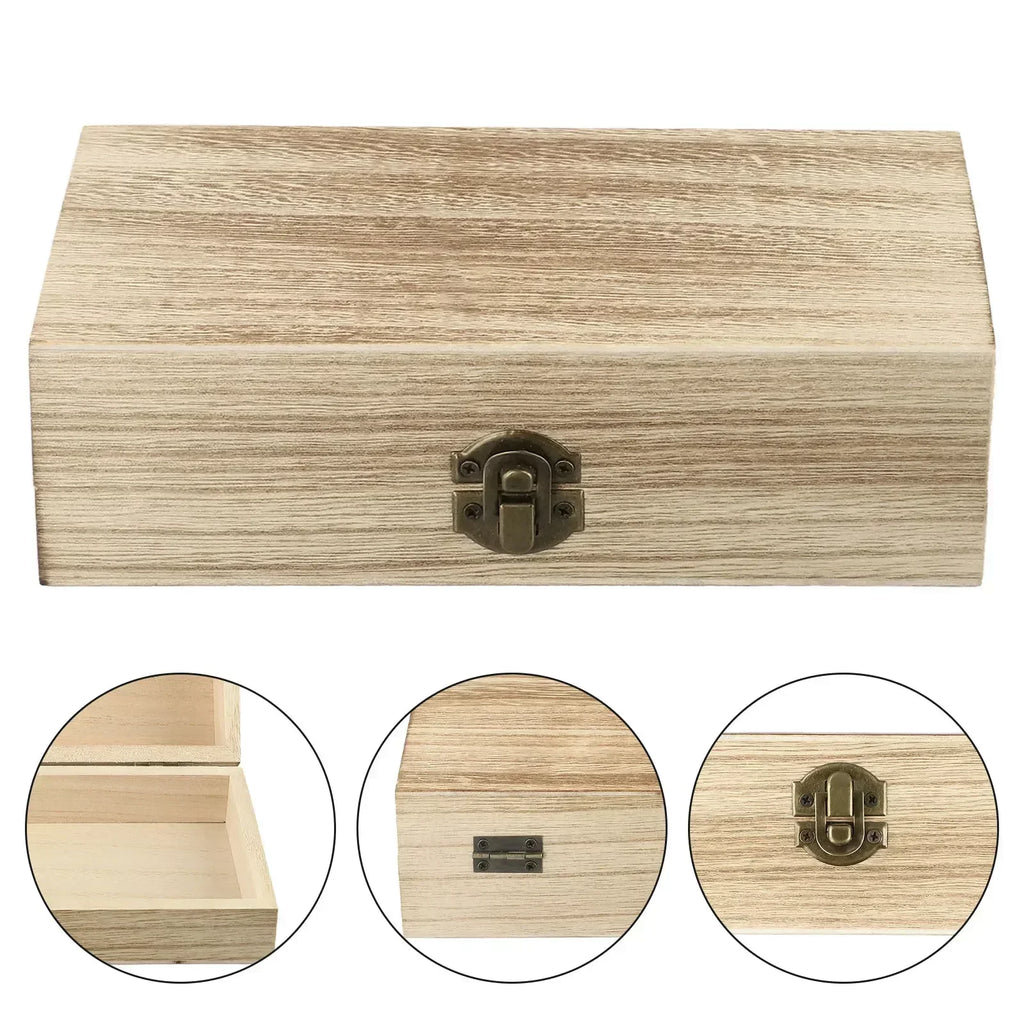 Retro Wooden Jewelry Storage Box Vintage Lock Rectangular Desktop