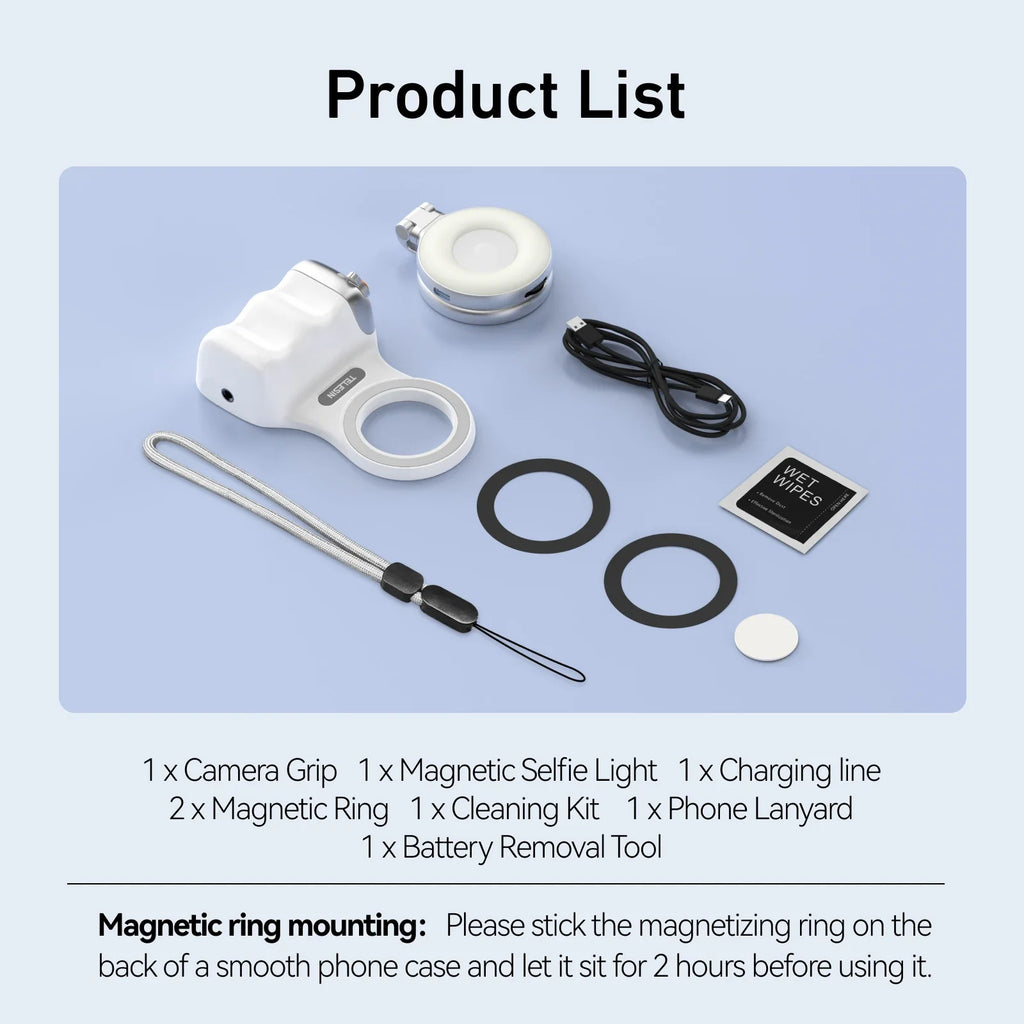 TELESIN Magnetic Phone Camera Grip with Bluetooth Remote & Fill Light