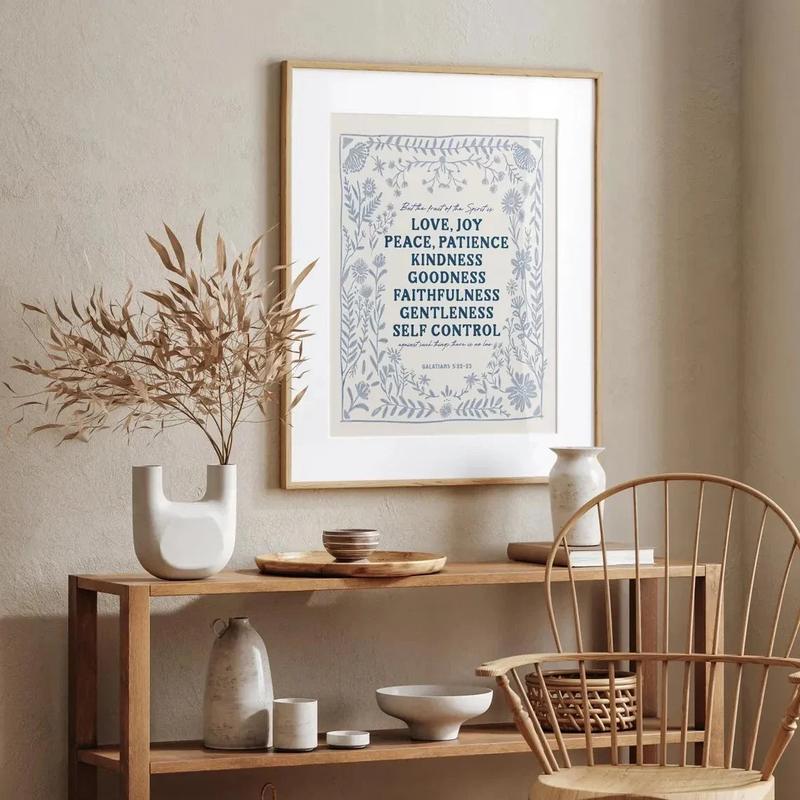 Christian Bible Scripture Canvas Wall Art – Blue & Cream Peace