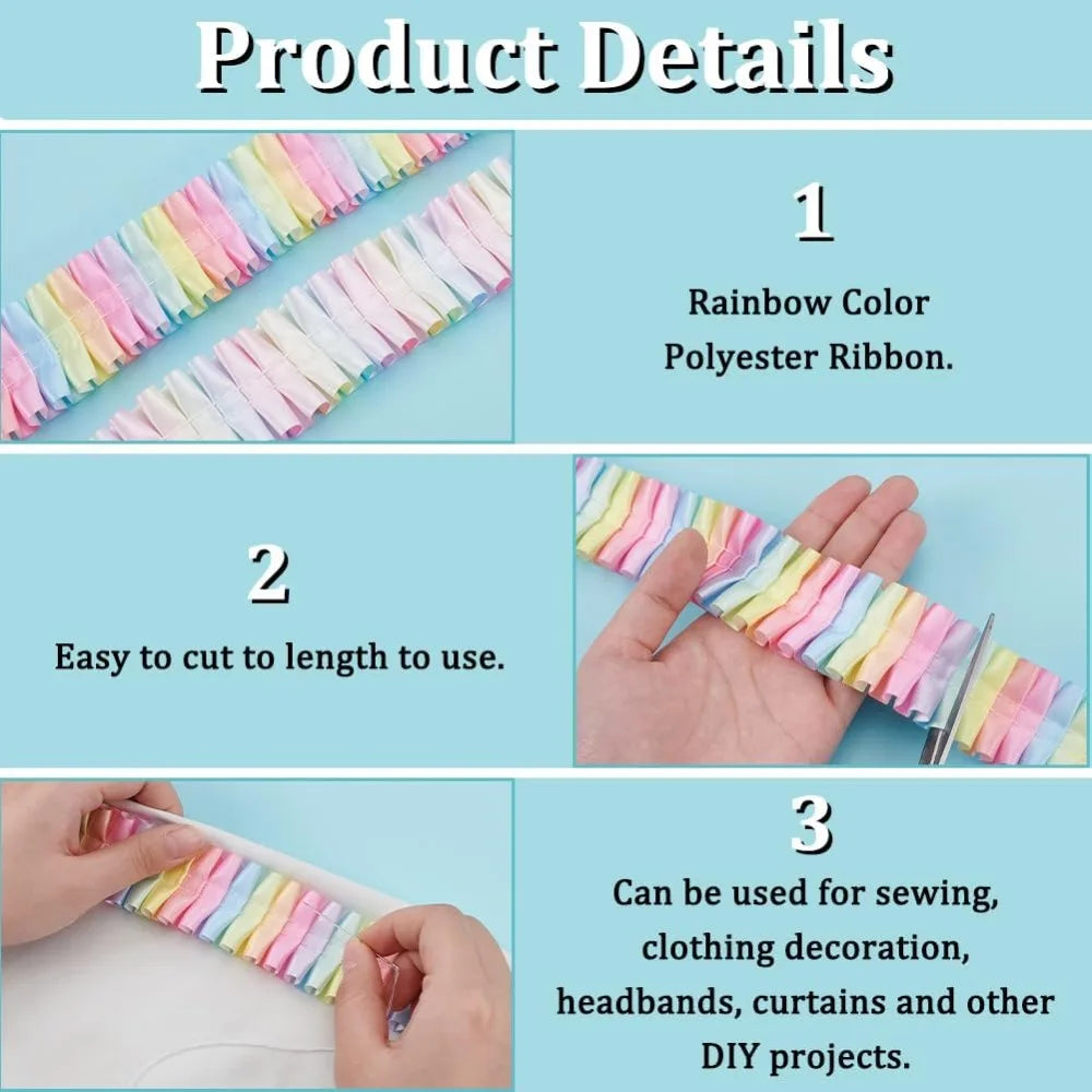 Rainbow Pleated Ruffle Ribbon Trim 38–40mm, 10 Yards | Polyester