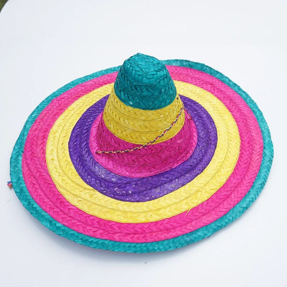 Colorful Wide Brim Straw Sombrero – Unisex Party Sun Hat
