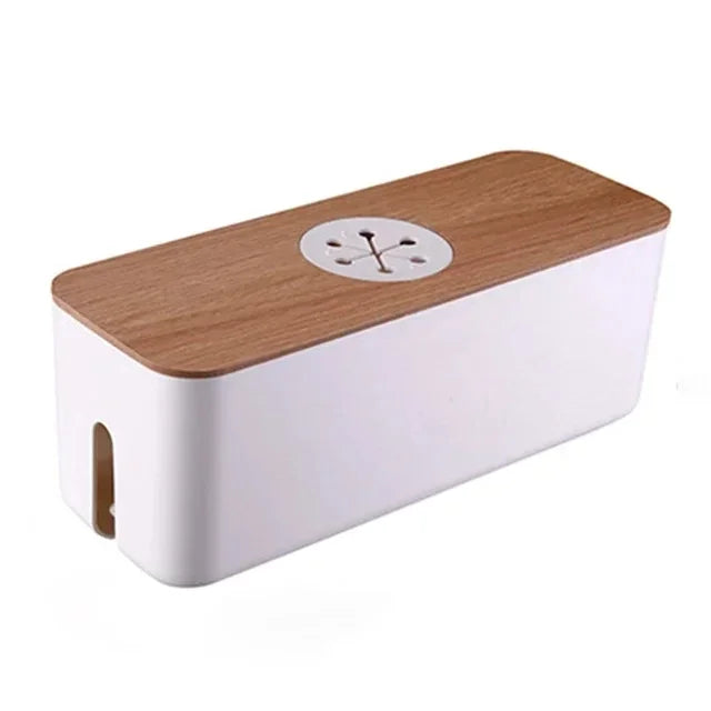 Wooden Cable Storage Box Dustproof Chargers Container Multi