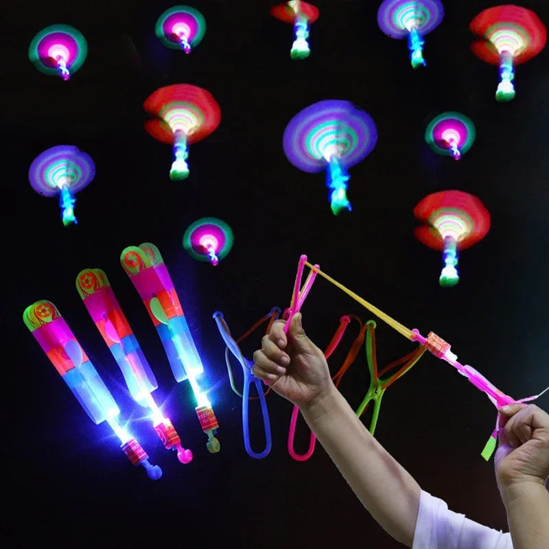 LED Arrow Rocket Helicopter Toy – Rubber Band Launcher, Party Fun