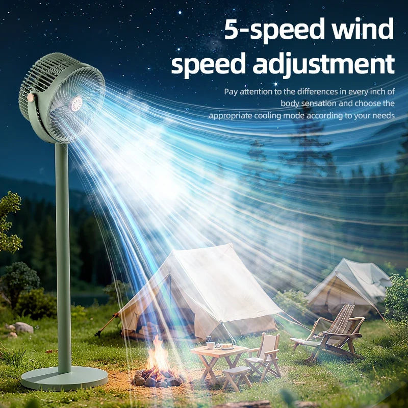 Solar Fan with LED Light – Floor & Desktop Multi-Function Fan