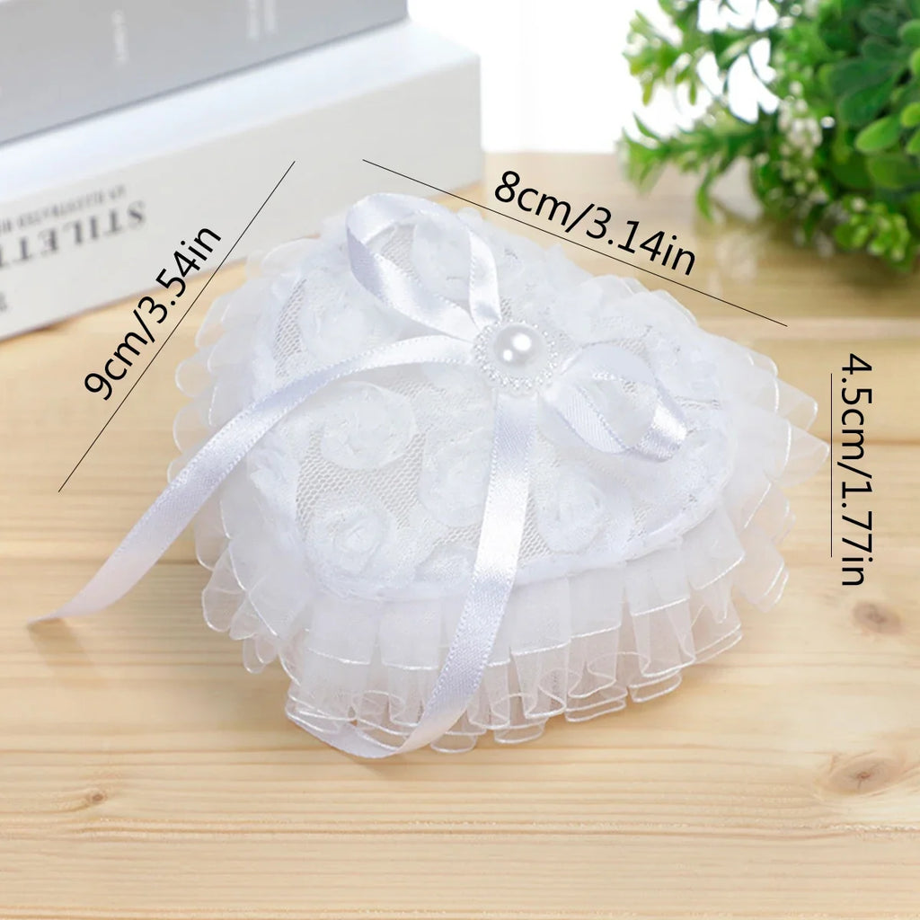 Love Heart Lace Wedding Flower Girl Clutch Ring Box Bridal Jewelry