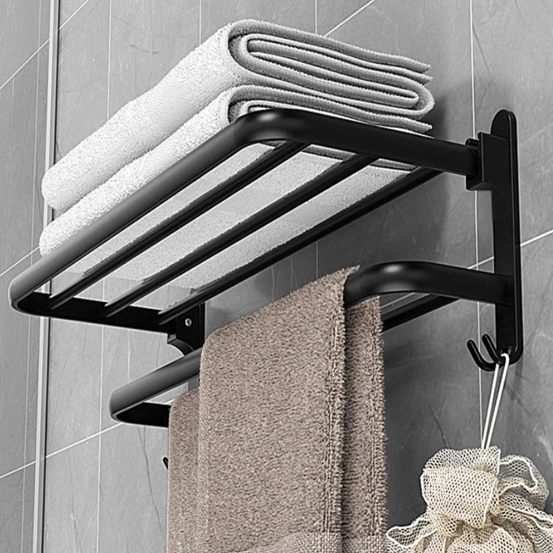 Black Aluminum No-Drill Towel Rack | Bathroom Towel Bar