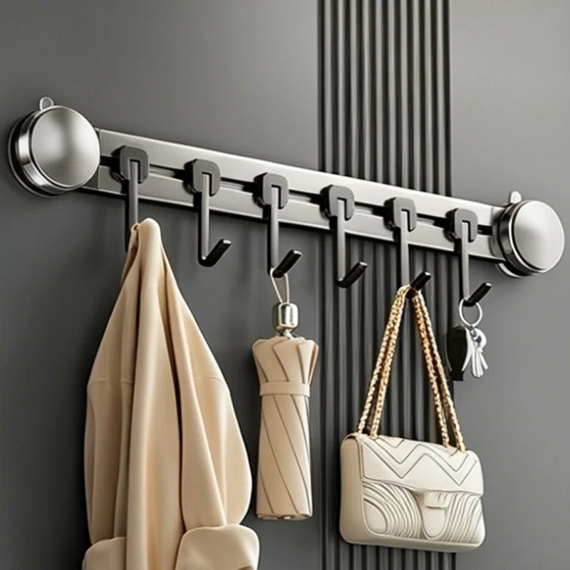 No-Drill Suction Cup Hooks | 6-Hook Kitchen & Wardrobe Rack