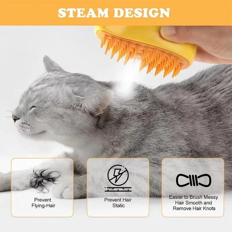 3-in-1 Electric Steam Pet Brush – Cat & Dog Grooming Comb