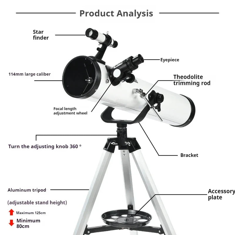 525x Astronomical Telescope – 114mm Refractor for Adults & Kids