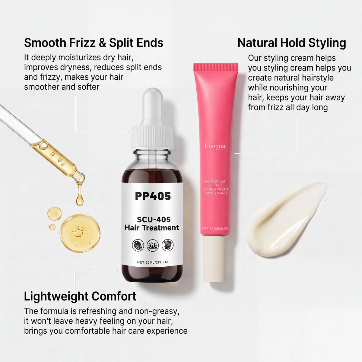 2-in-1 Hair Styling Cream & Nourishing Essential Oil Kit