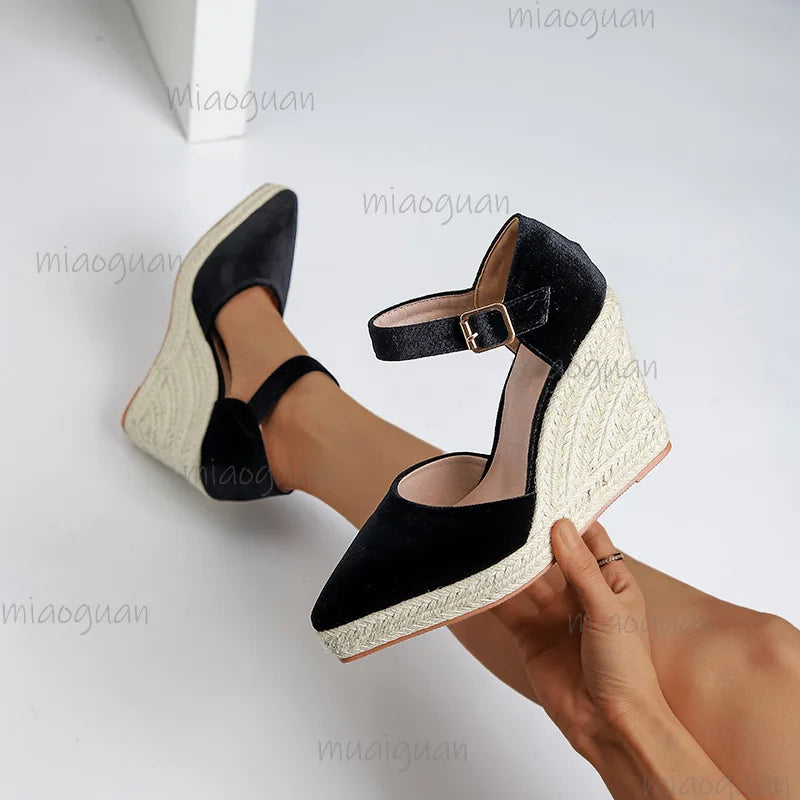 Women's Wedge Heel Roma Sandals – Retro Buckle Strap Pumps