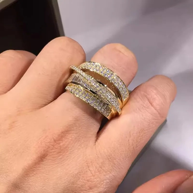 Huitan Gold CZ Pave Ring – Cubic Zirconia Engagement Jewelry