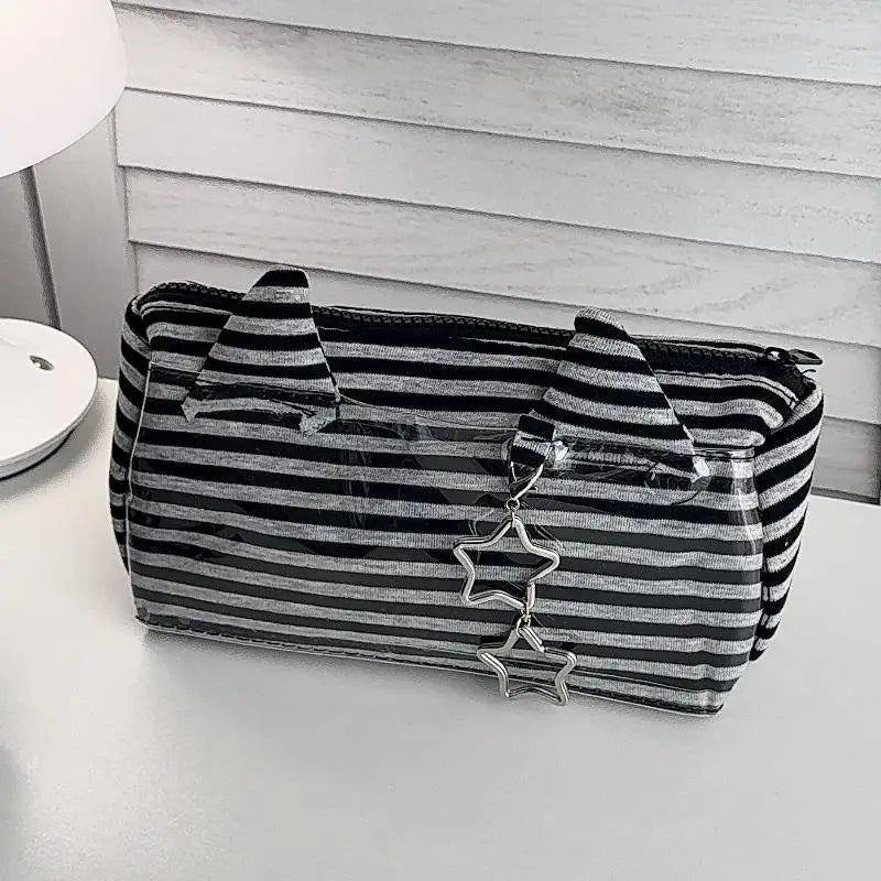 Striped Devil Horn Pencil Case – Large Capacity Pouch Set of 2