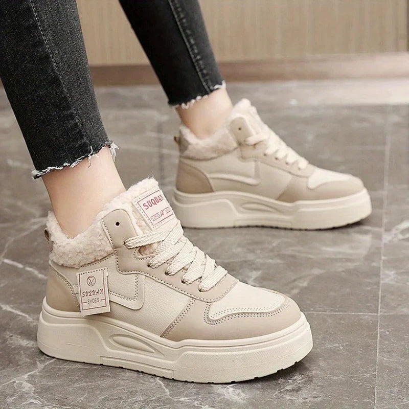 YBQJOO Women's Warm High-Top Cotton Shoes | Thick Sole Height Boost