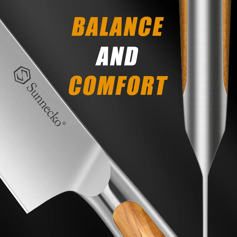 Sunnecko Chef's Knife – Stainless Steel & Olive Wood Handle