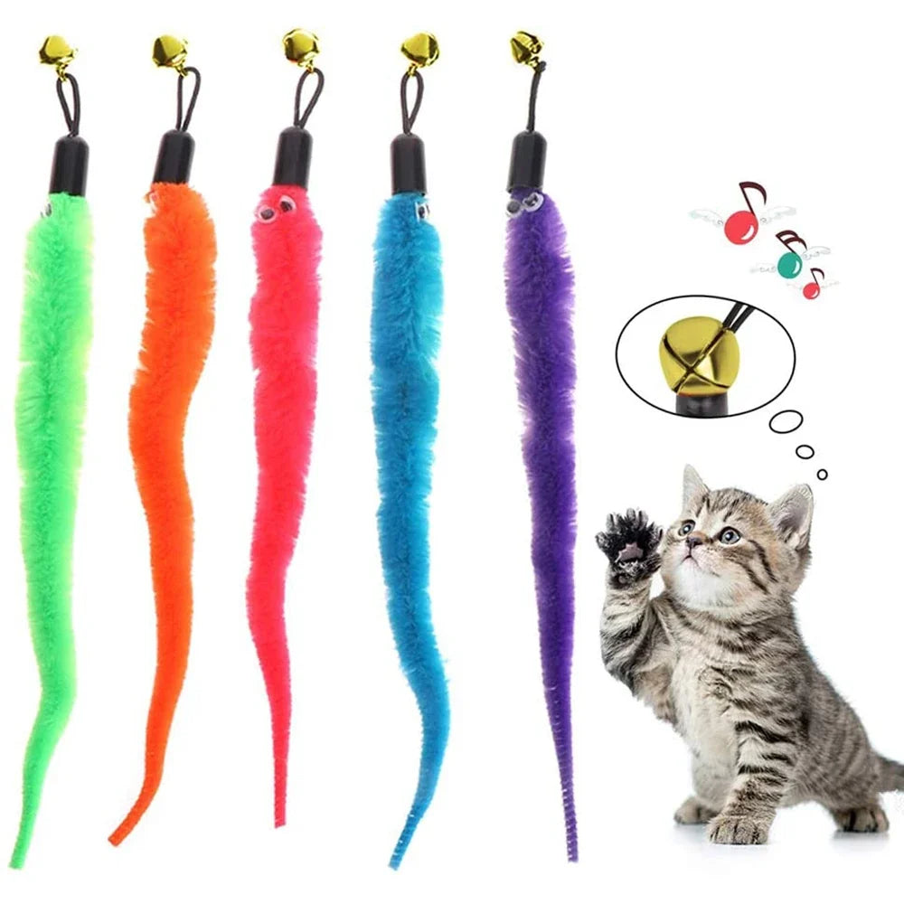 Worm Cat Teaser Toy Replacement Heads – Plush Wand Refills