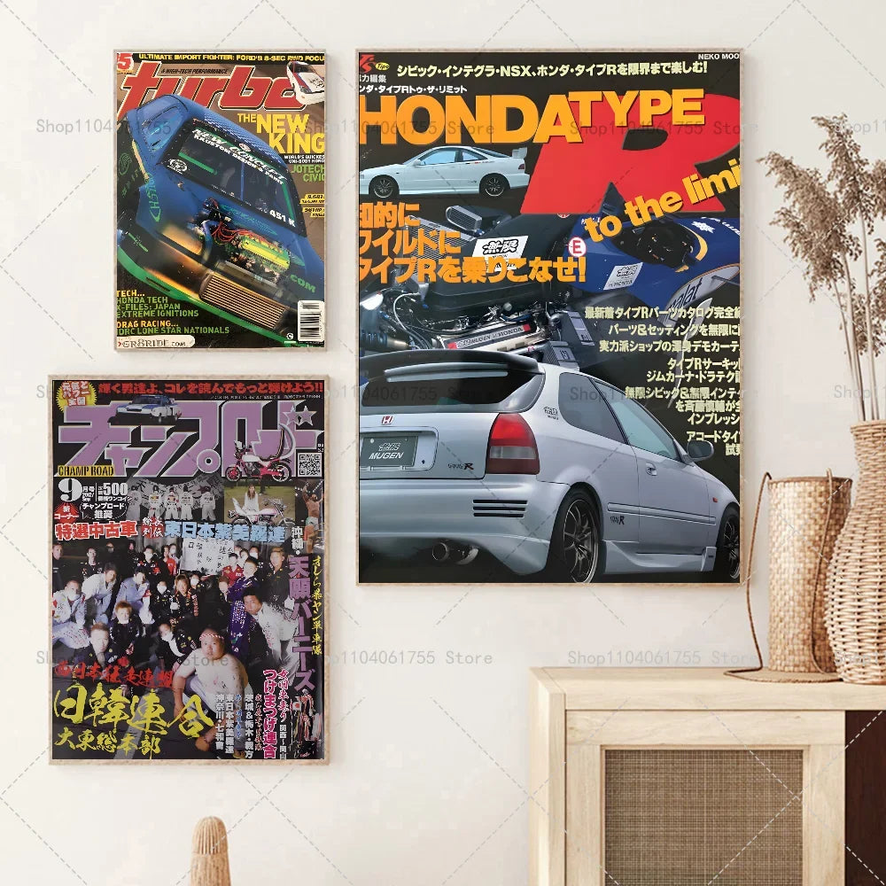 Retro JDM Car Wall Poster – Self-Adhesive Waterproof Sticker