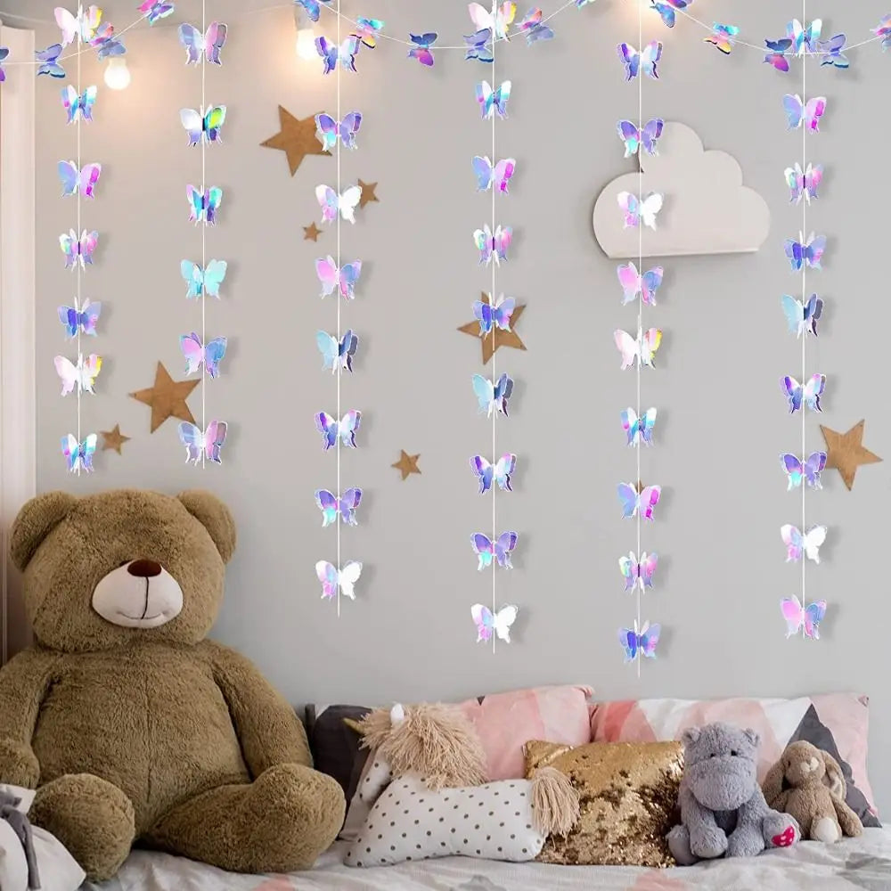 3D Butterfly Paper Hanging Garland – 2m Colourful Party Banner