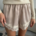 Women's Satin Lace Wide Leg Shorts – Elastic Waist Y2K Style