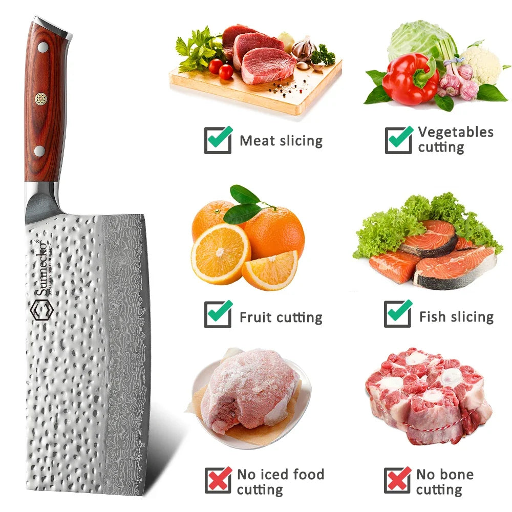 Sunnecko 7" Damascus Steel Cleaver Knife | Pakkawood Handle