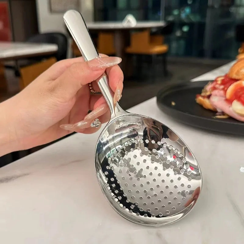 Stainless Steel Ladles Serving Soup Rice Spoon Drain Hole Heat