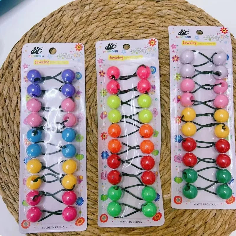 10pcs Elastic Ball Hair Ties for Girls | Colorful Beaded Bobbles