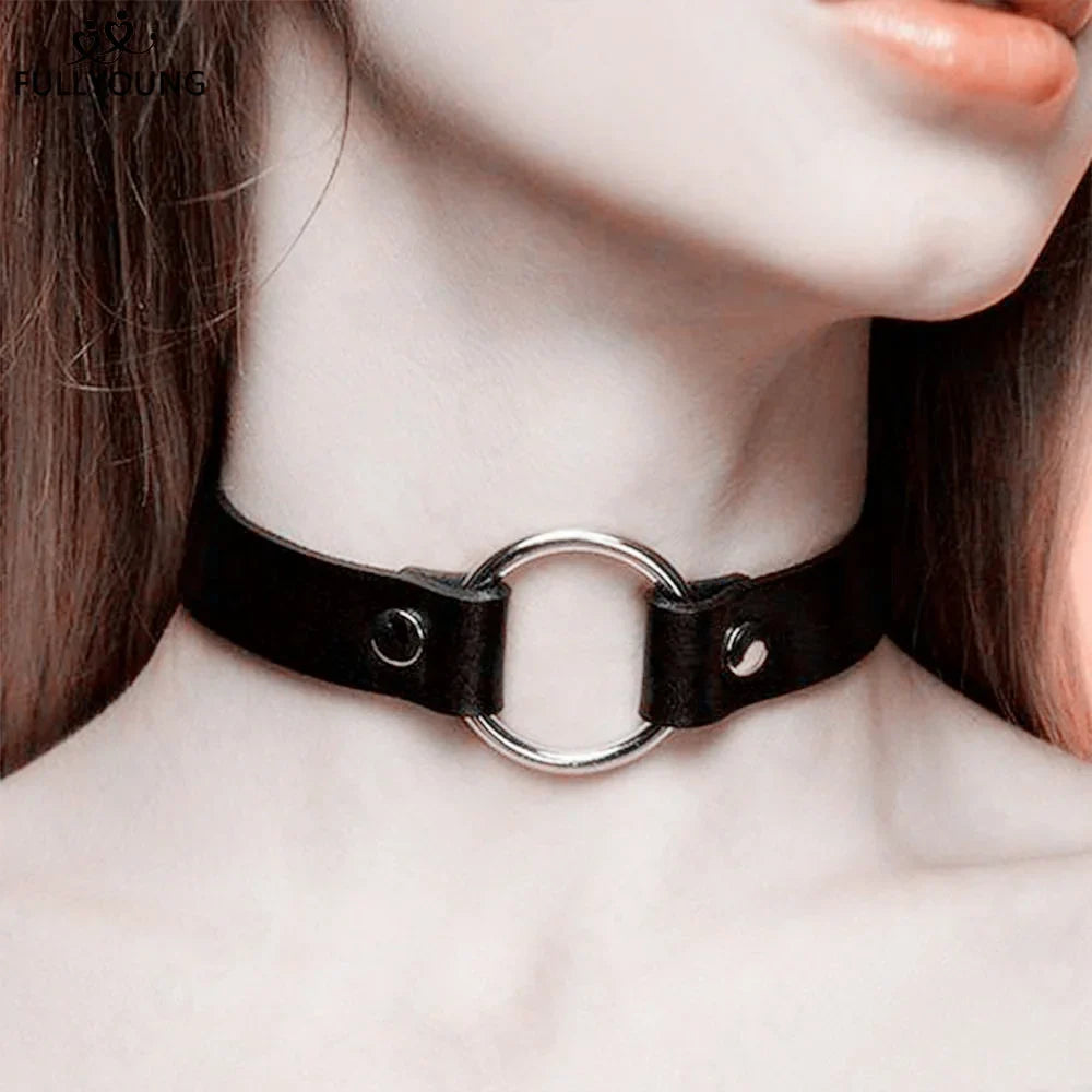 Woman Black Punk Choker Collar Necklace Pu Leather Goth Rivets