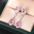 Huitan Pink & Yellow CZ Pear Drop Earrings | Dangle Jewelry