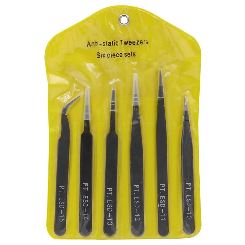6-Piece Anti-Static Stainless Steel Eyelash Extension Tweezers