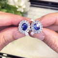 Huitan Oval CZ Stud Earrings – Blue & White Cubic Zirconia