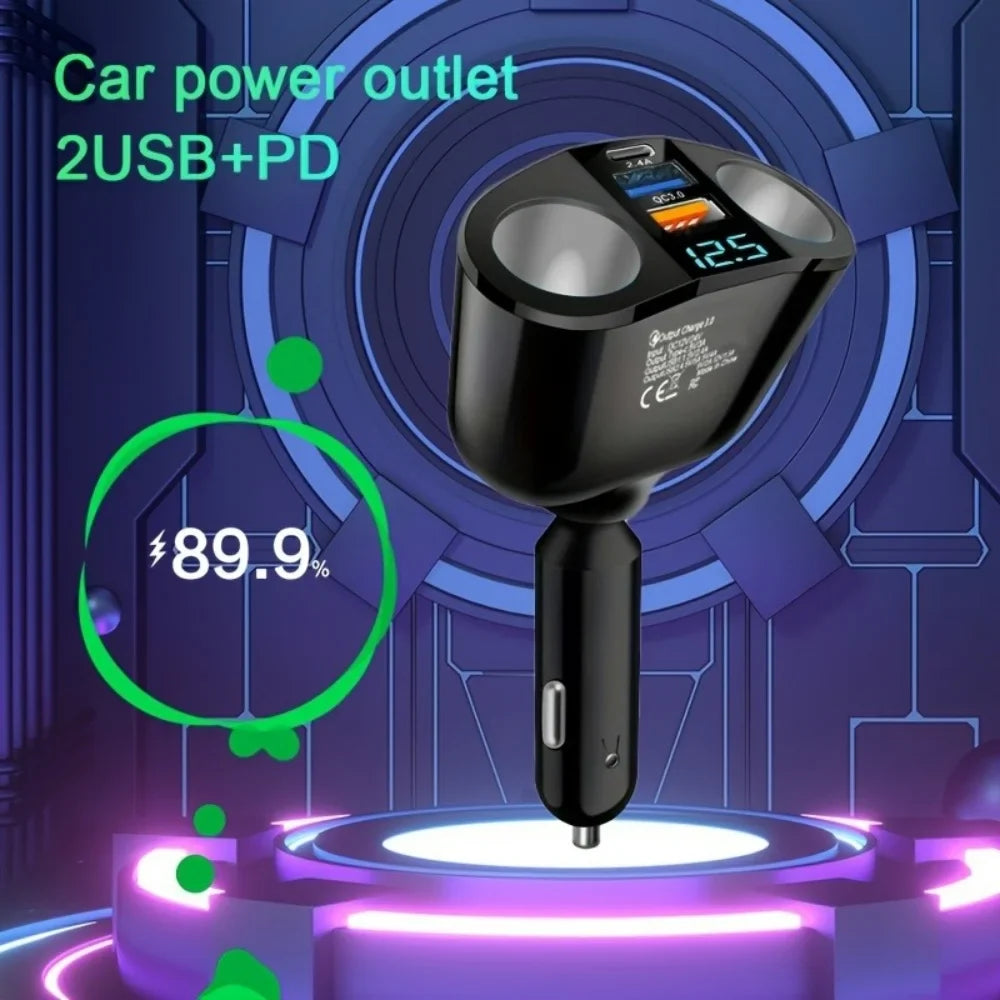 Dual USB Type-C Car Charger | Digital Display Fast Charging