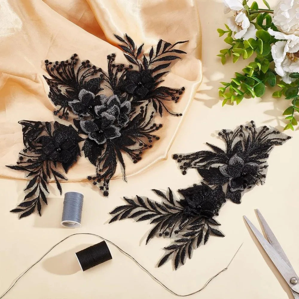 3D Flower Beaded Lace Applique Sew-On Patch | Dress Decoration