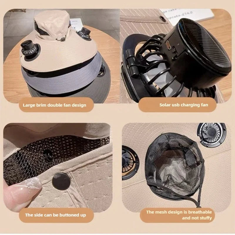 Men's Solar Fan Bucket Hat – USB Rechargeable Quick Dry