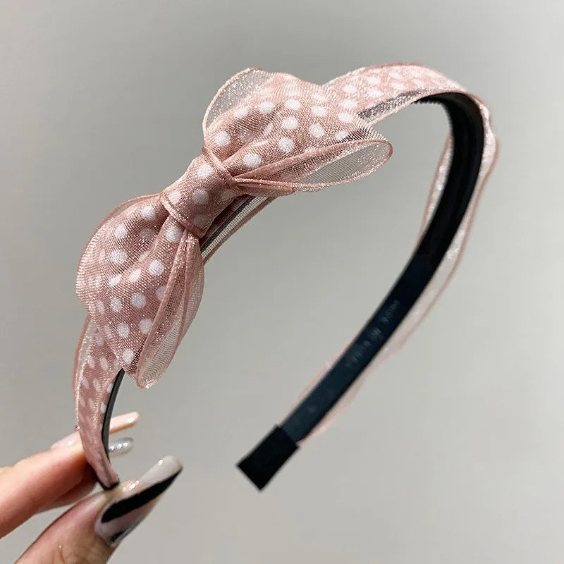 Vintage Polka Dot Organza Bow Headband – Sheer Mesh Hair Hoop