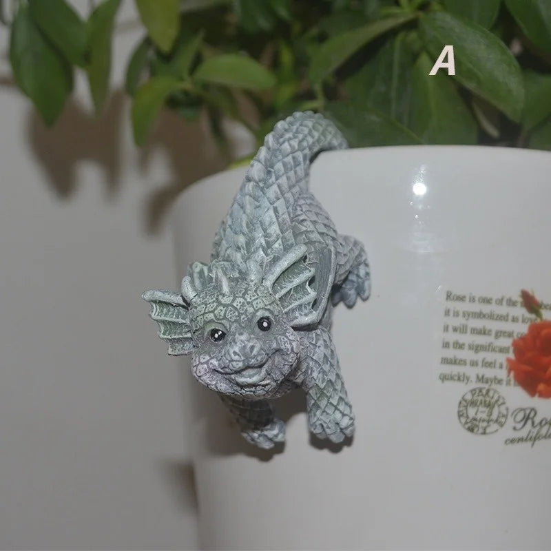 Resin Dragon Dinosaur Hanging Figurines – Set of 4 Pot Decor