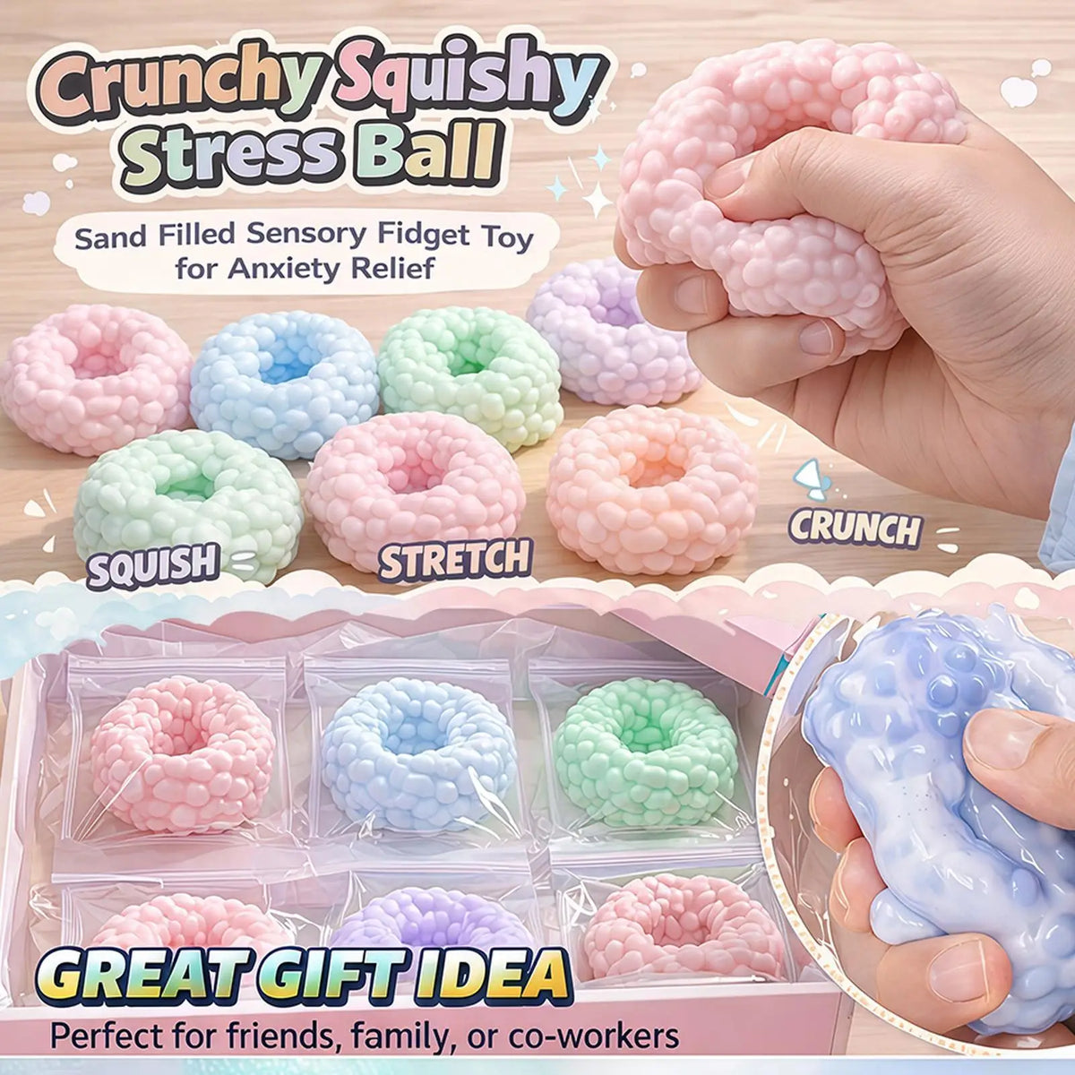 Crunchy Stress Ball – Sand-Filled Sensory Fidget Toy | 12 cm