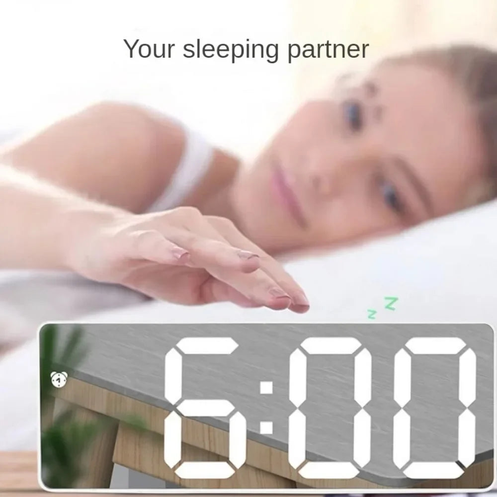 LED Digital Alarm Clock – Curved Mirror Screen & Temperature