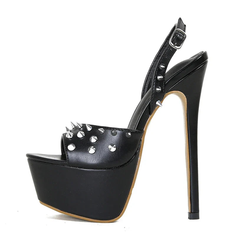 Women's Metal Rivet Platform Stiletto Peep Toe Sandals