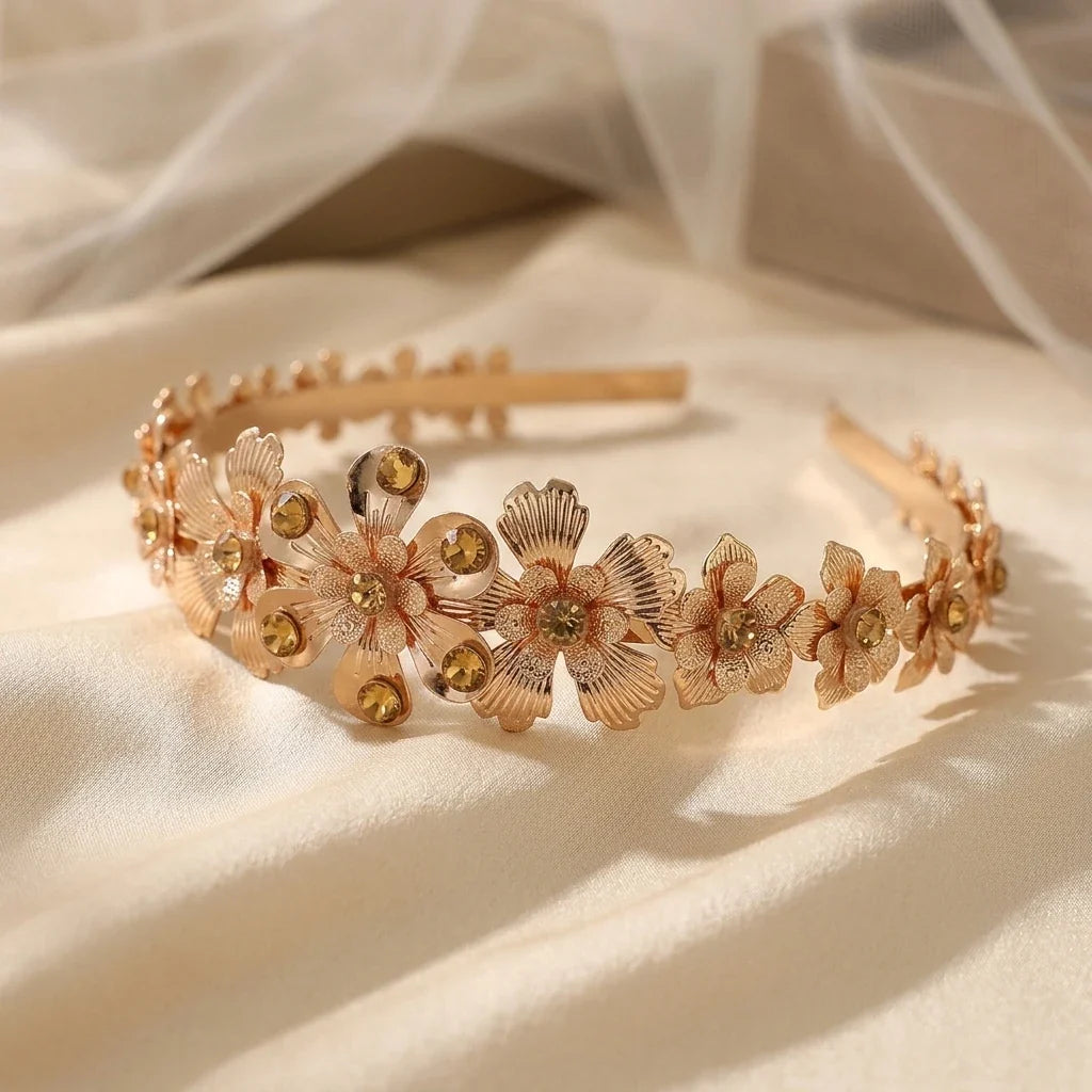 Metal Flower Leaf Hairband – Alloy Wedding Headpiece for Women