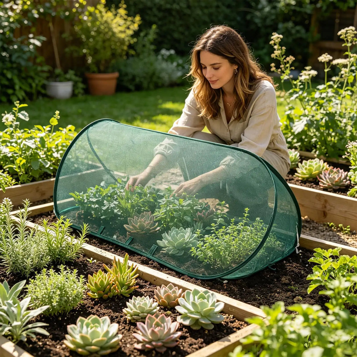 Pop-Up Garden Netting Plant Cover with 6 Stakes | Mesh Dome