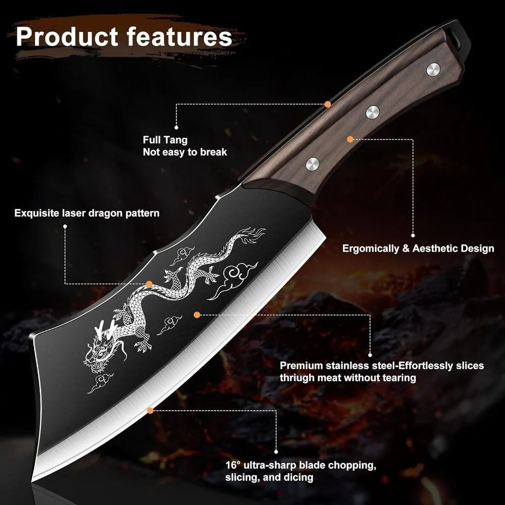 PLYS 8-Inch High Carbon Steel Butcher Knife & Leather Sheath