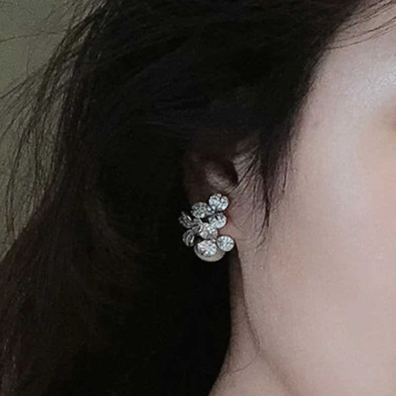 Huitan Flower Drop Earrings – Pearl & Cubic Zirconia Jewelry