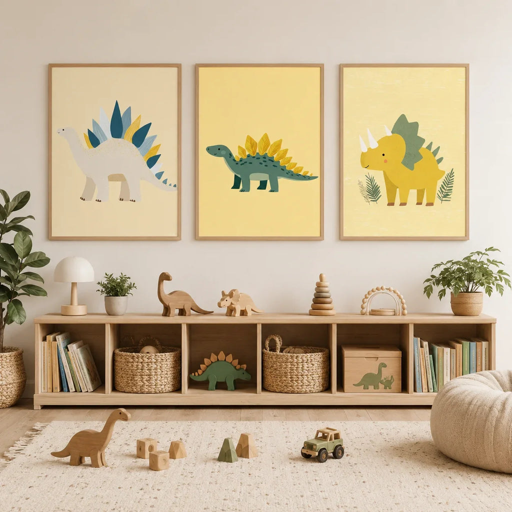 Cartoon Dinosaur Canvas Wall Art | Kids Nursery Poster Print
