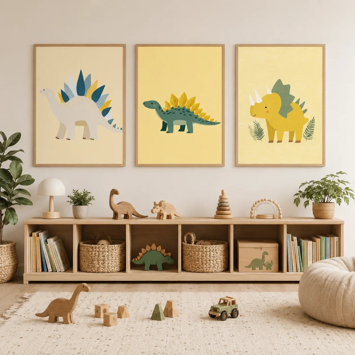 Cartoon Dinosaur Canvas Wall Art | Kids Nursery Poster Print