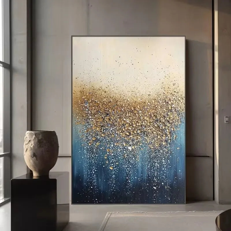 Hand-Painted Abstract Oil Painting on Canvas | Gold Foil Wall Art