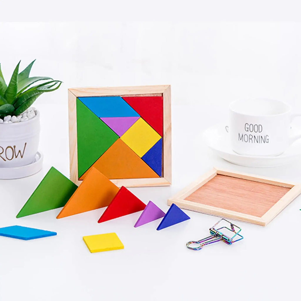 Wooden Tangram Puzzle for Kids – 7 Colored Pieces STEM Toy