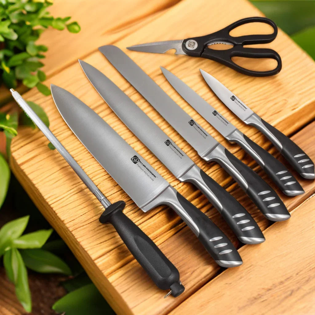 8-Piece German Steel Kitchen Knife Set & Rubber Wood Block