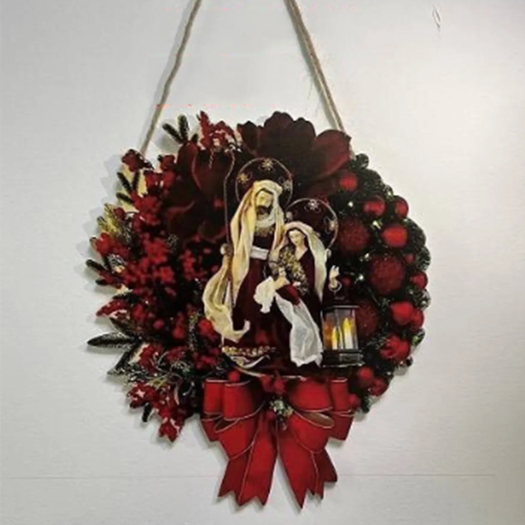 Christmas Wooden Hanging Sign | Nativity Wreath Door Décor